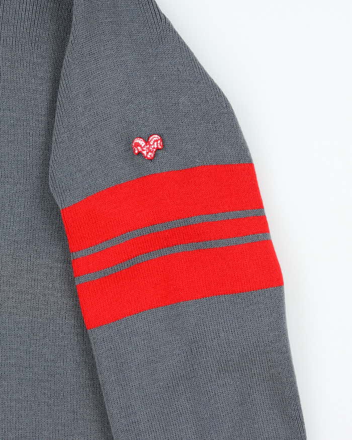 Vintage 90's White Ram Pure Wool Striped Quarter Button Knit Jumper - XL