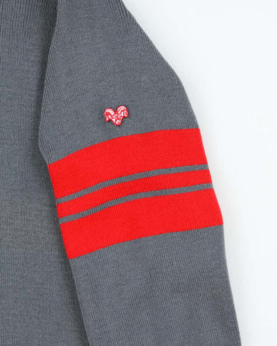 Vintage 90's White Ram Pure Wool Striped Quarter Button Knit Jumper - XL