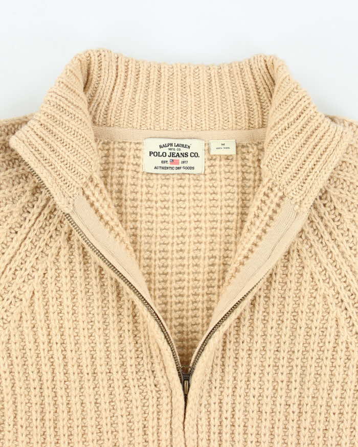Vintage Y2K Polo Jeans Pure Wool Zip Up Knit Jumper - M