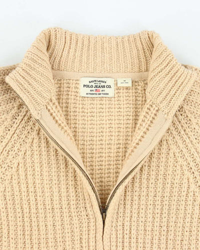 Vintage Y2K Polo Jeans Pure Wool Zip Up Knit Jumper - M