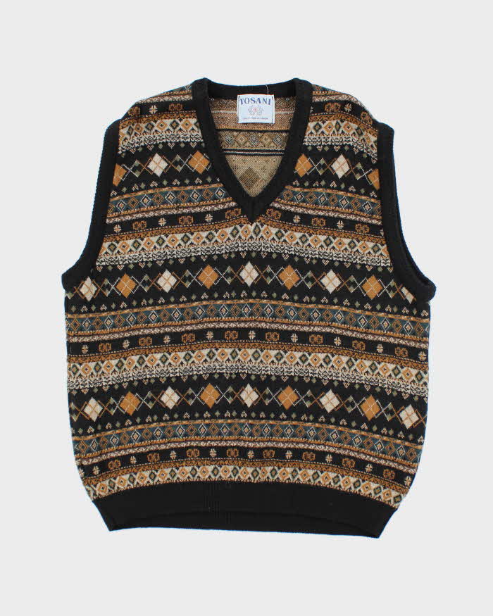 Vintage 80's Tosani Wool Blend Patterned V-Neck Tank Knit Jumper - L