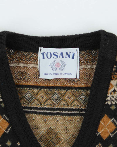 Vintage 80's Tosani Wool Blend Patterned V-Neck Tank Knit Jumper - L