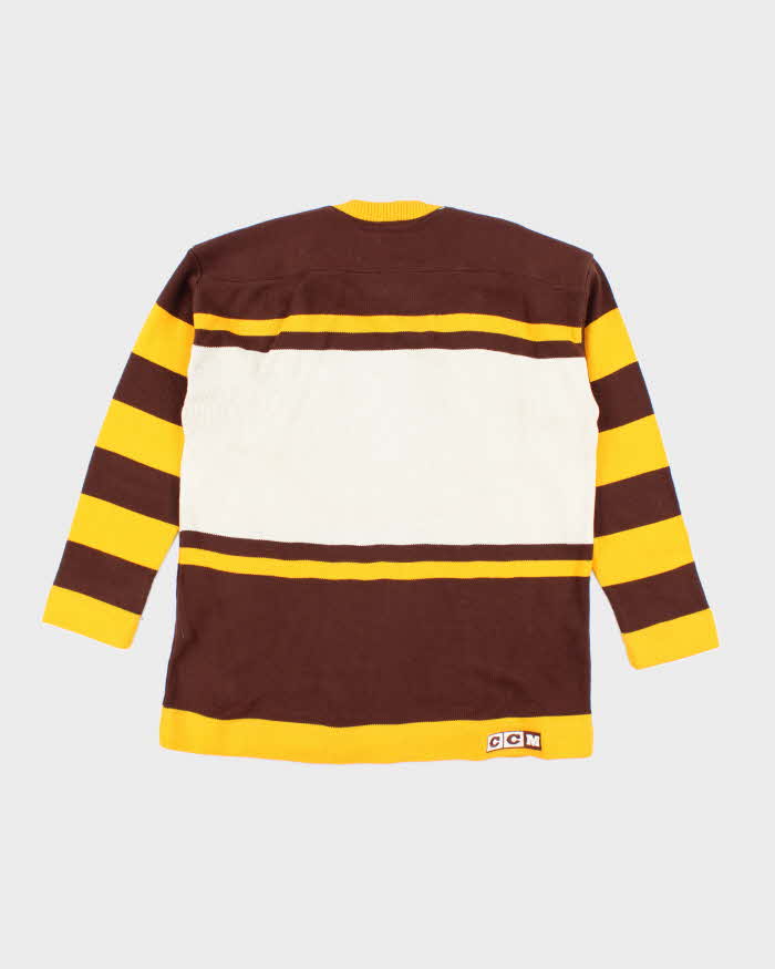 Vintage 90's CCM Boston Bruins Striped Long Sleeve Knit Jumper - L