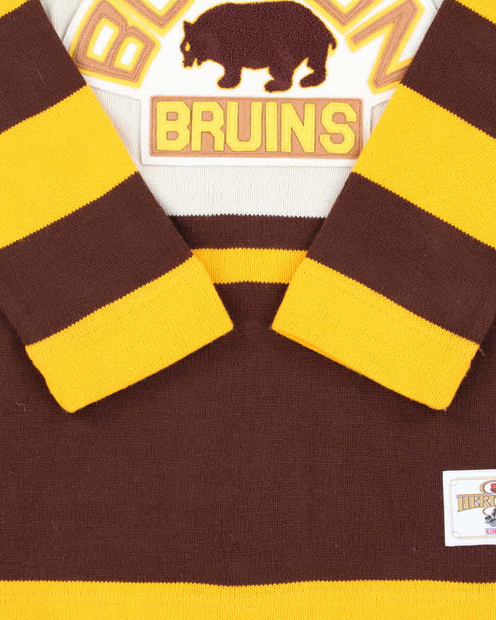 Vintage 90's CCM Boston Bruins Striped Long Sleeve Knit Jumper - L