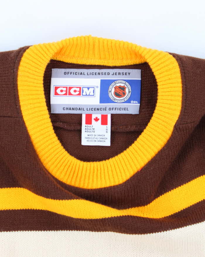 Vintage 90's CCM Boston Bruins Striped Long Sleeve Knit Jumper - L