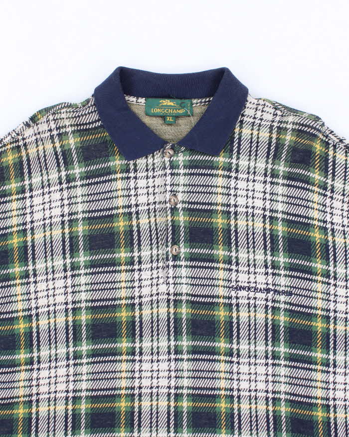Vintage 90's Longchamp Patterned Quarter Button Long Sleeve Knit - XL