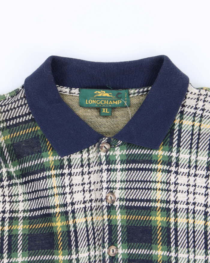 Vintage 90's Longchamp Patterned Quarter Button Long Sleeve Knit - XL