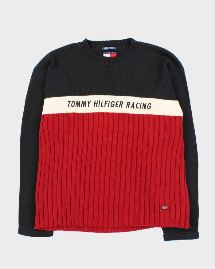 Vintage 90s Tommy Hilfiger Racing Embroidered Ribbed Crewneck Knit Jumper - L