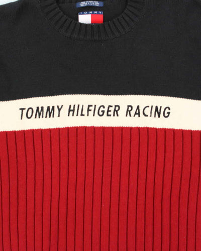 Vintage 90s Tommy Hilfiger Racing Embroidered Ribbed Crewneck Knit Jumper - L