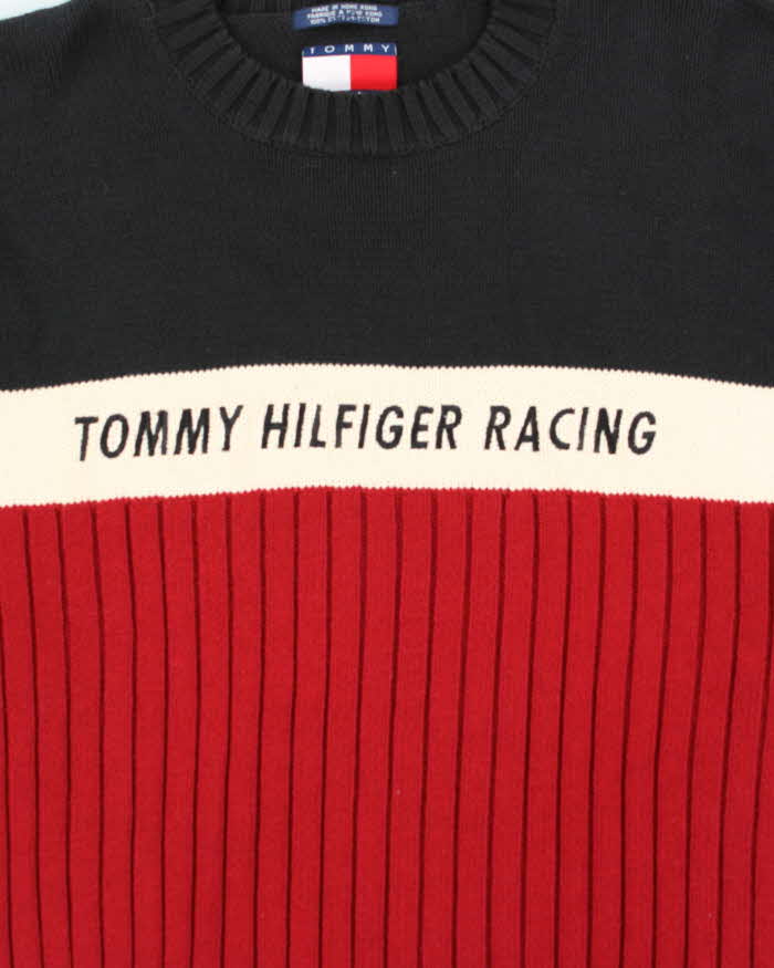 Vintage 90s Tommy Hilfiger Racing Embroidered Ribbed Crewneck Knit Jumper - L