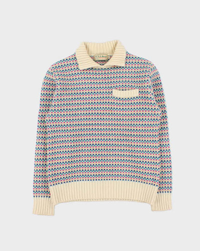 Vintage 1980s L.L Bean Patterned Collared Chunky Knit - L