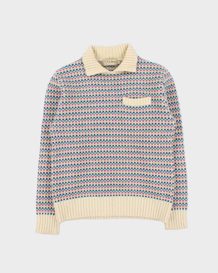 Vintage 1980s L.L Bean Patterned Collared Chunky Knit - L