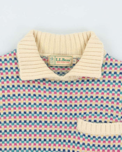 Vintage 1980s L.L Bean Patterned Collared Chunky Knit - L