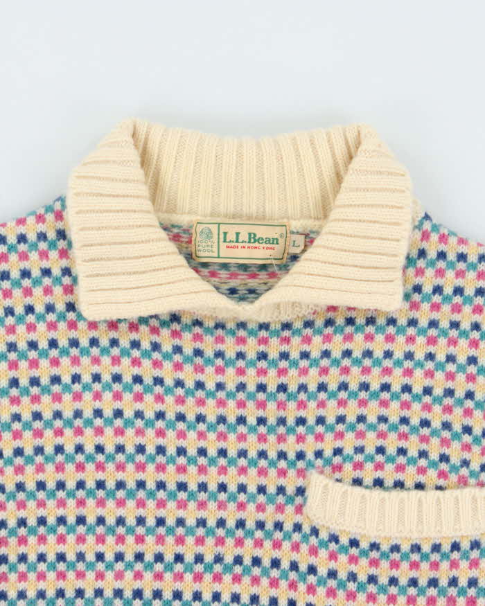 Vintage 1980s L.L Bean Patterned Collared Chunky Knit - L