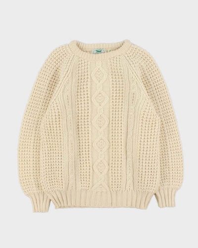 Vintage 1990s Blarney Woollen Mills Irish Pure New Wool Cream Chunky Knit - L