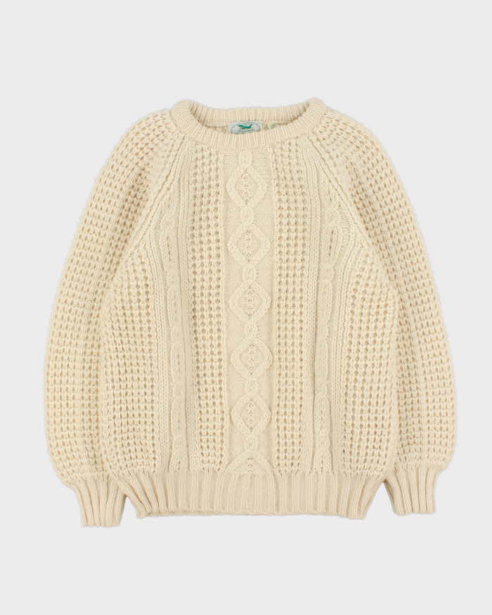 Vintage 1990s Blarney Woollen Mills Irish Pure New Wool Cream Chunky Knit - L