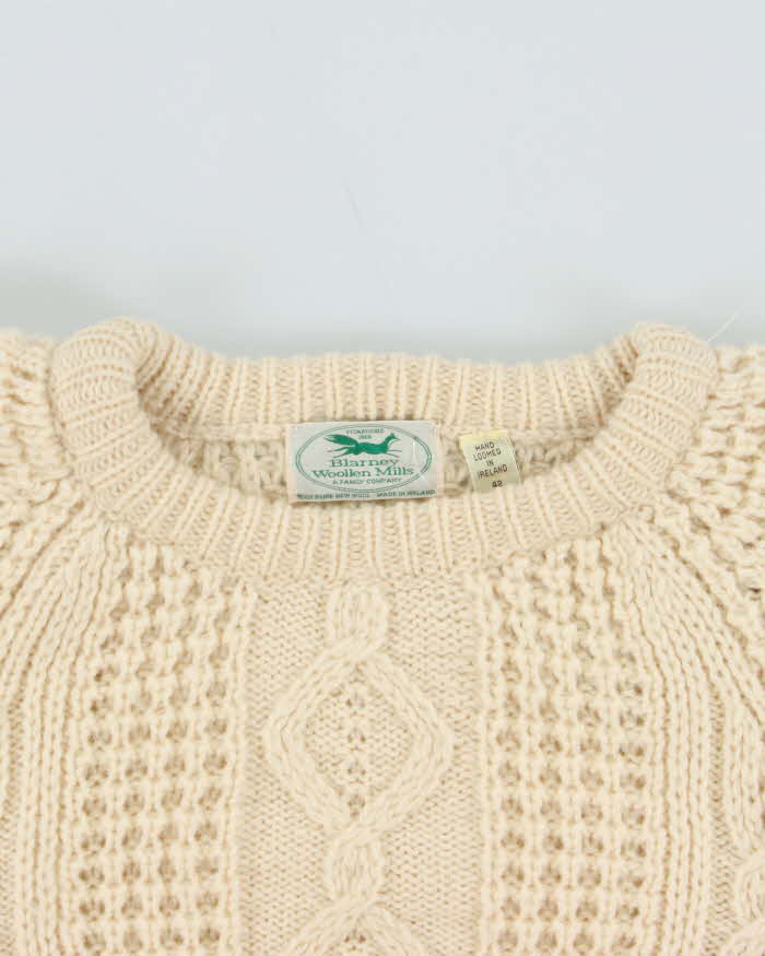 Vintage 1990s Blarney Woollen Mills Irish Pure New Wool Cream Chunky Knit - L