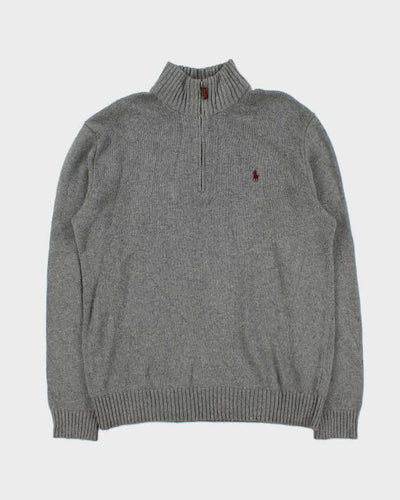 Vintage 00s Polo Ralph Lauren Grey Quarter-Zip Knit Jumper - M