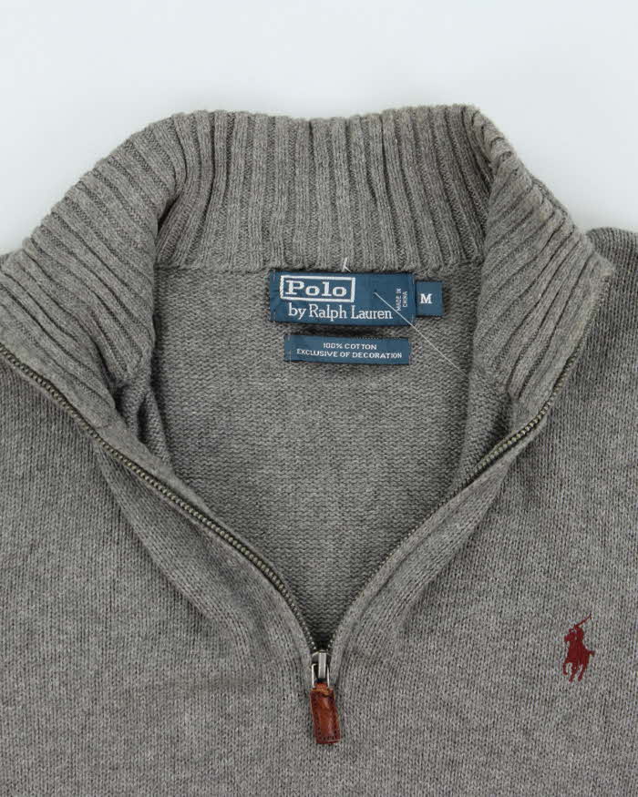 Vintage 00s Polo Ralph Lauren Grey Quarter-Zip Knit Jumper - M