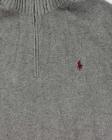 Vintage 00s Polo Ralph Lauren Grey Quarter-Zip Knit Jumper - M