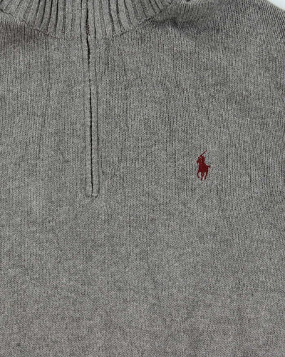 Vintage 00s Polo Ralph Lauren Grey Quarter-Zip Knit Jumper - M