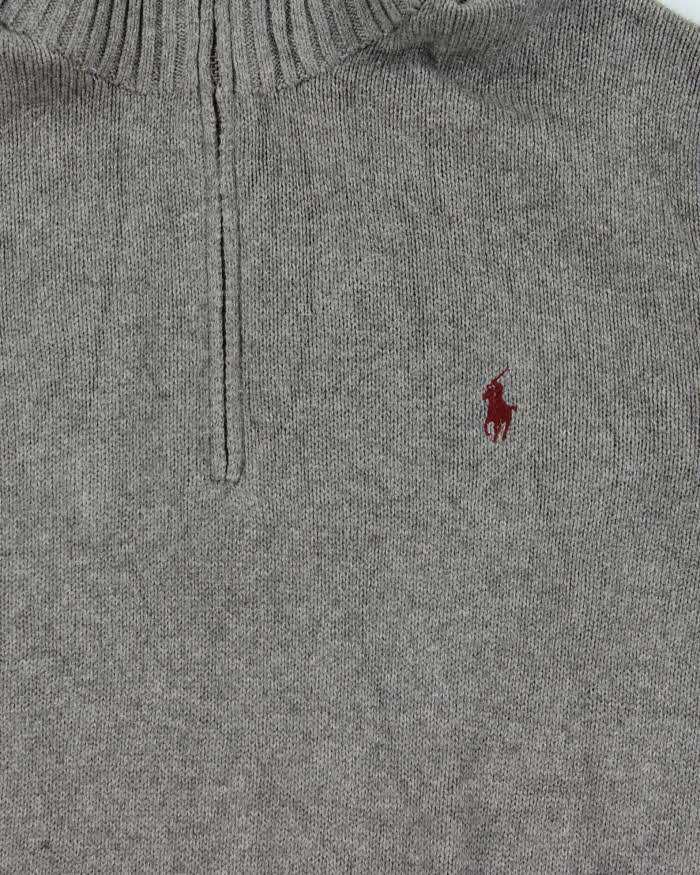 Vintage 00s Polo Ralph Lauren Grey Quarter-Zip Knit Jumper - M