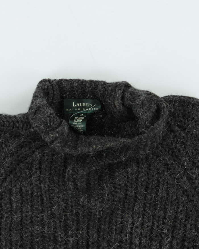 Vintage 1990s Lauren Ralph Chunky Ribbed Wool Alpaca Blend Knit High-Neck Jumper - M