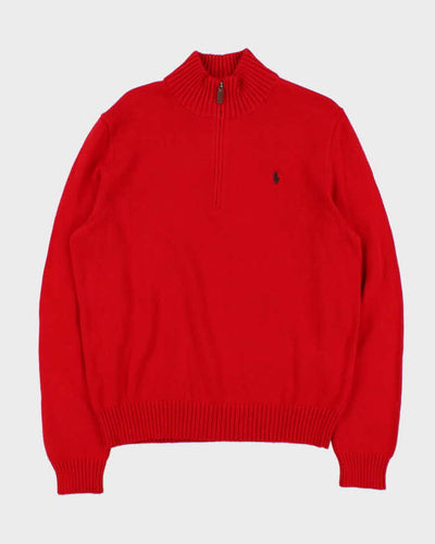 Vintage Polo Ralph Lauren Red Cotton Quarter-Zip Jumper - L
