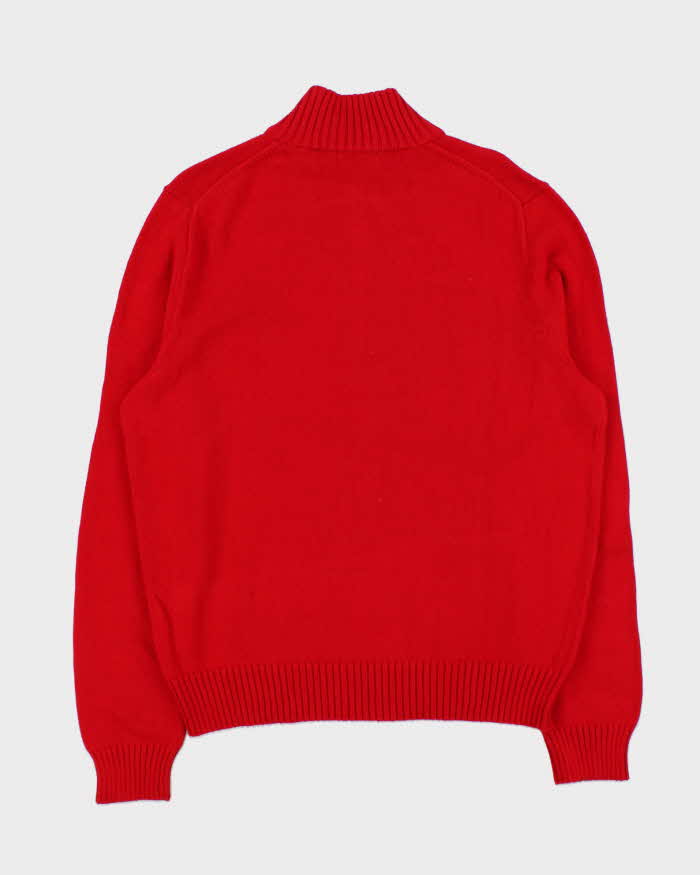 Vintage Polo Ralph Lauren Red Cotton Quarter-Zip Jumper - L