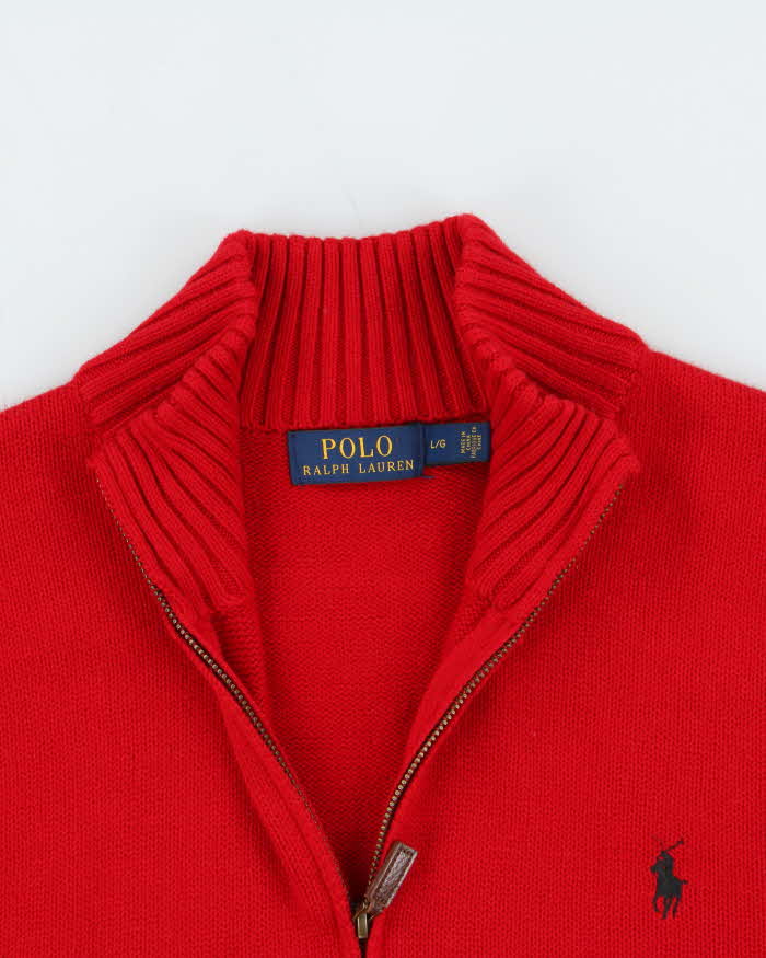 Vintage Polo Ralph Lauren Red Cotton Quarter-Zip Jumper - L