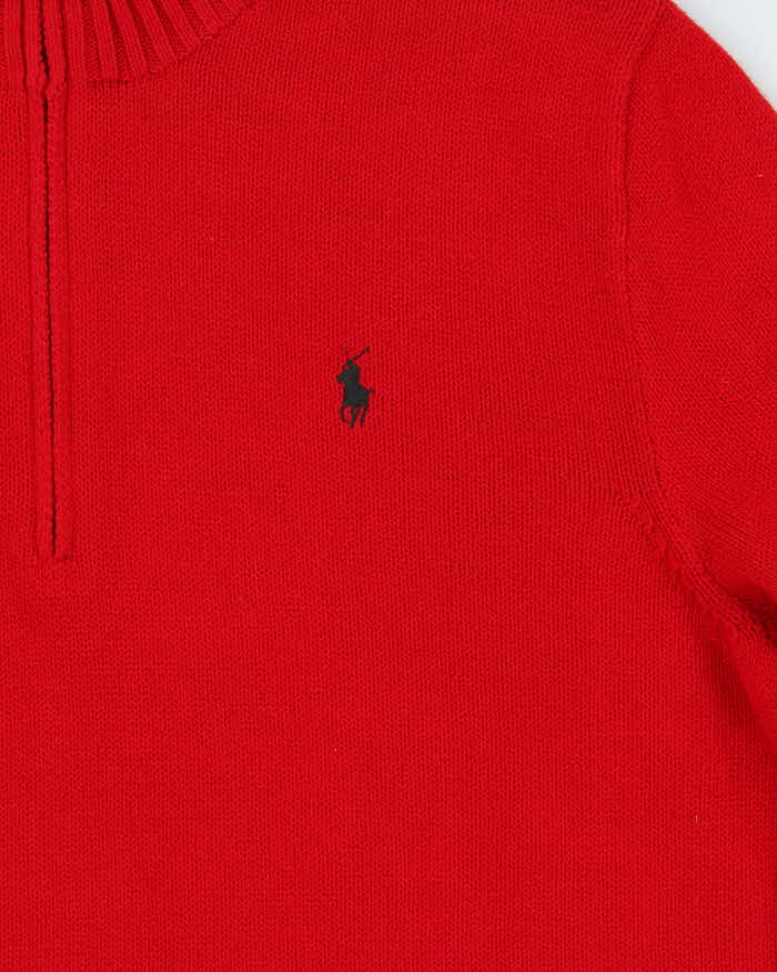 Vintage Polo Ralph Lauren Red Cotton Quarter-Zip Jumper - L