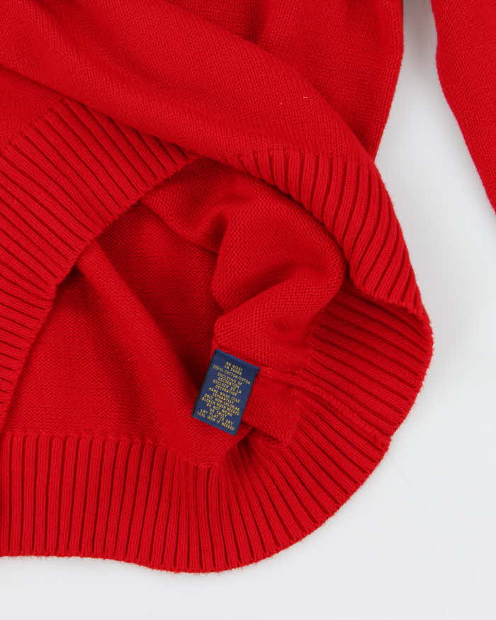 Vintage Polo Ralph Lauren Red Cotton Quarter-Zip Jumper - L