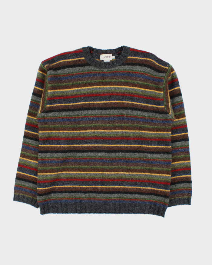 Vintage 00s J.Crew Pure Wool Striped Crewneck Knit Jumper - S