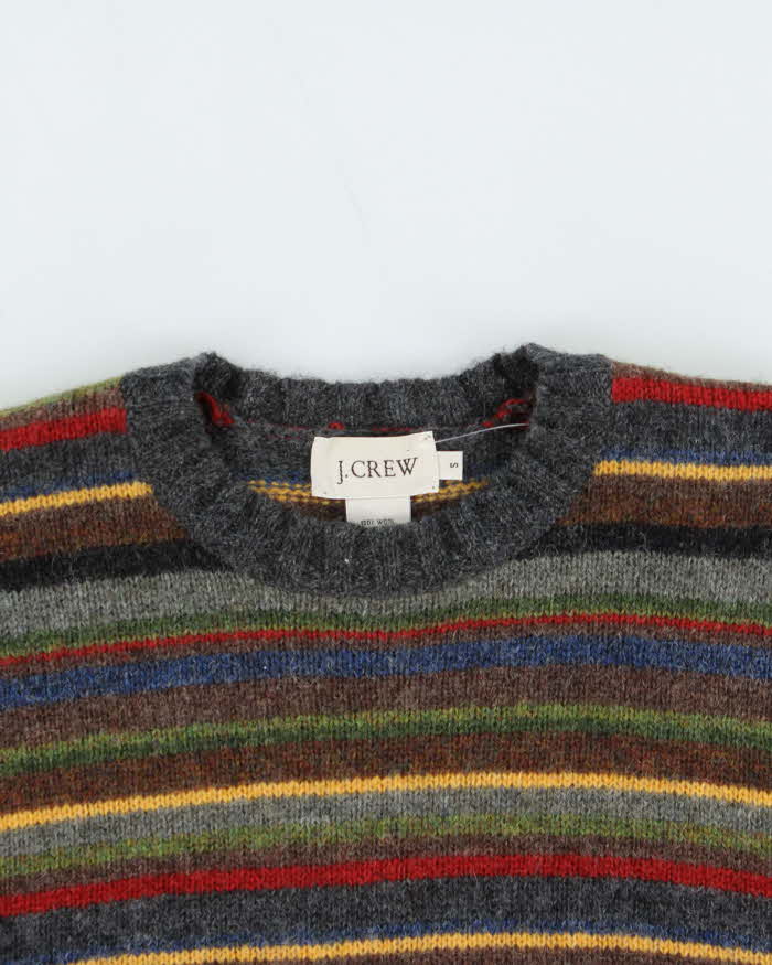 Vintage 00s J.Crew Pure Wool Striped Crewneck Knit Jumper - S