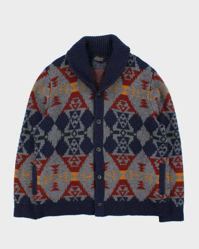 Vintage Pendleton Chunky Pure Shetland Wool Aztec Shawl Neck Cardigan - XL