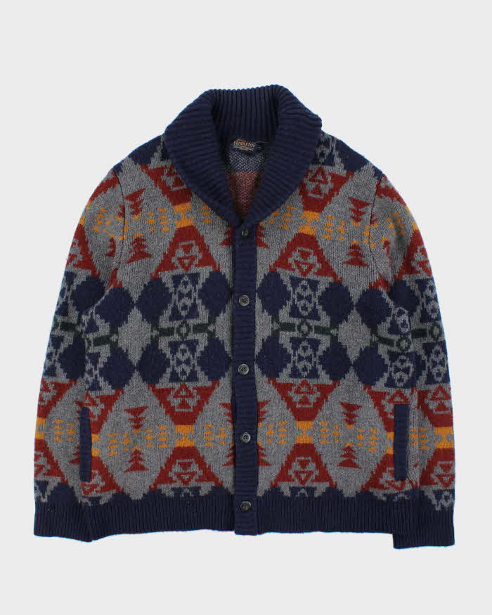 Vintage Pendleton Chunky Pure Shetland Wool Aztec Shawl Neck Cardigan - XL