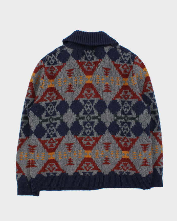 Vintage Pendleton Chunky Pure Shetland Wool Aztec Shawl Neck Cardigan - XL