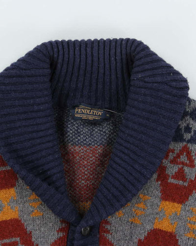 Vintage Pendleton Chunky Pure Shetland Wool Aztec Shawl Neck Cardigan - XL