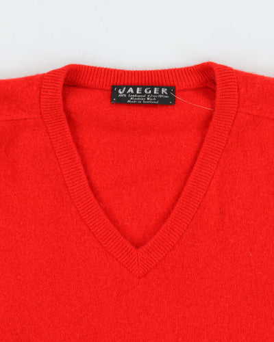 Vintage 1980s Jaeger Pure Lambswool V-Neck Knit Jumper - XL