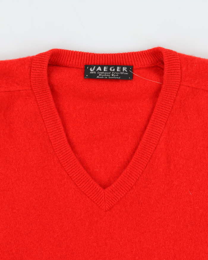 Vintage 1980s Jaeger Pure Lambswool V-Neck Knit Jumper - XL