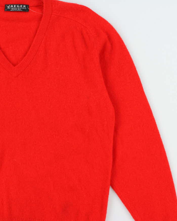 Vintage 1980s Jaeger Pure Lambswool V-Neck Knit Jumper - XL