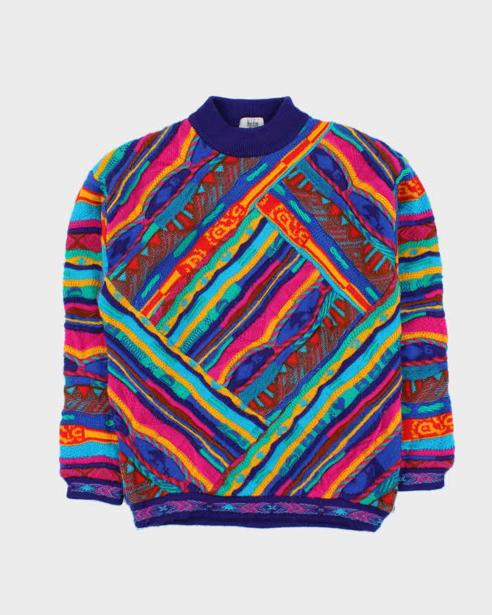 Vintage 1990s Modigilani Multicoloured 3D Textured Pure Wool Knit Sweater - M