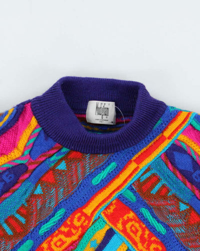 Vintage 1990s Modigilani Multicoloured 3D Textured Pure Wool Knit Sweater - M
