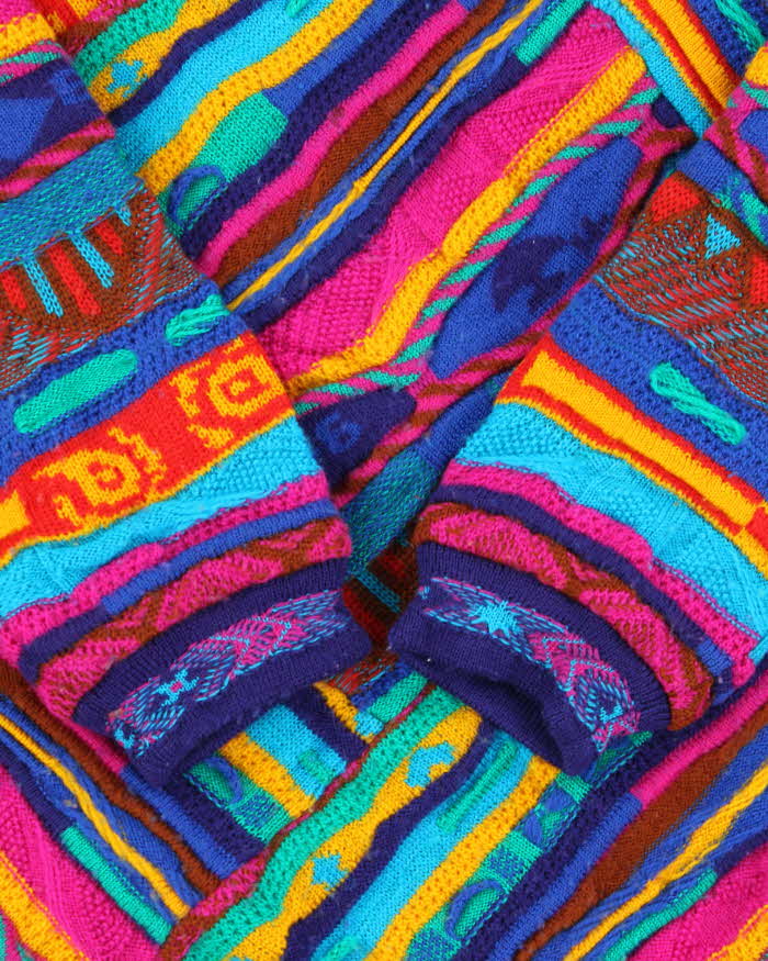 Vintage 1990s Modigilani Multicoloured 3D Textured Pure Wool Knit Sweater - M