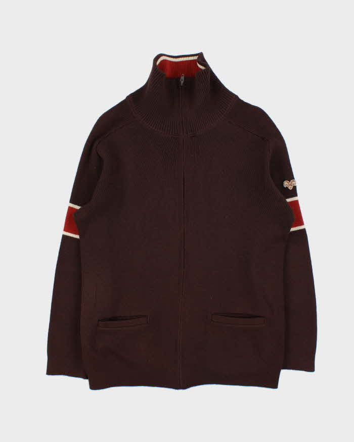 Vintage 1970s White Ram Wool Zip-Up Funnel Neck Cardigan - M