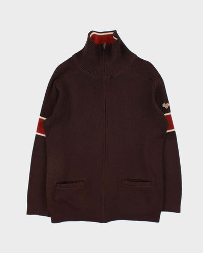 Vintage 1970s White Ram Wool Zip-Up Funnel Neck Cardigan - M