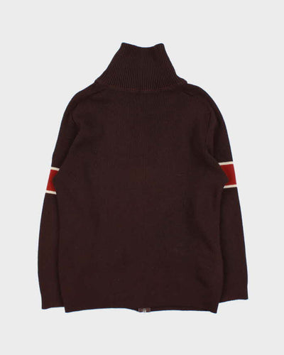 Vintage 1970s White Ram Wool Zip-Up Funnel Neck Cardigan - M