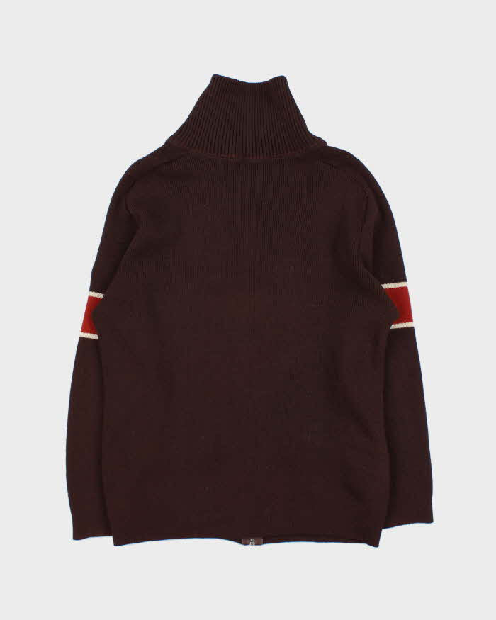 Vintage 1970s White Ram Wool Zip-Up Funnel Neck Cardigan - M