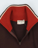 Vintage 1970s White Ram Wool Zip-Up Funnel Neck Cardigan - M