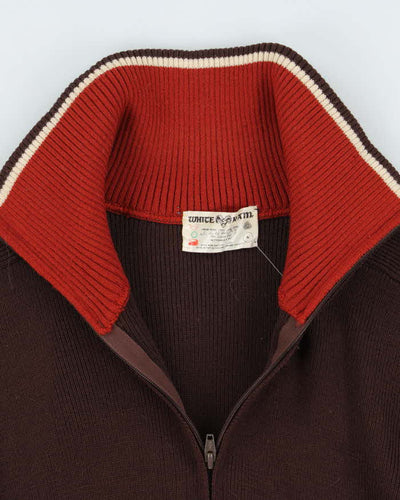 Vintage 1970s White Ram Wool Zip-Up Funnel Neck Cardigan - M